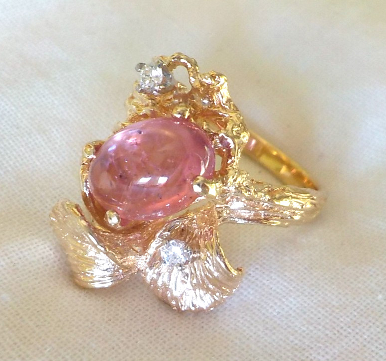 14K Yellow Gold Natural Pink Gemstone Diamond Ring – 6.80 gms, Sz 5.25, 2.36 ctw