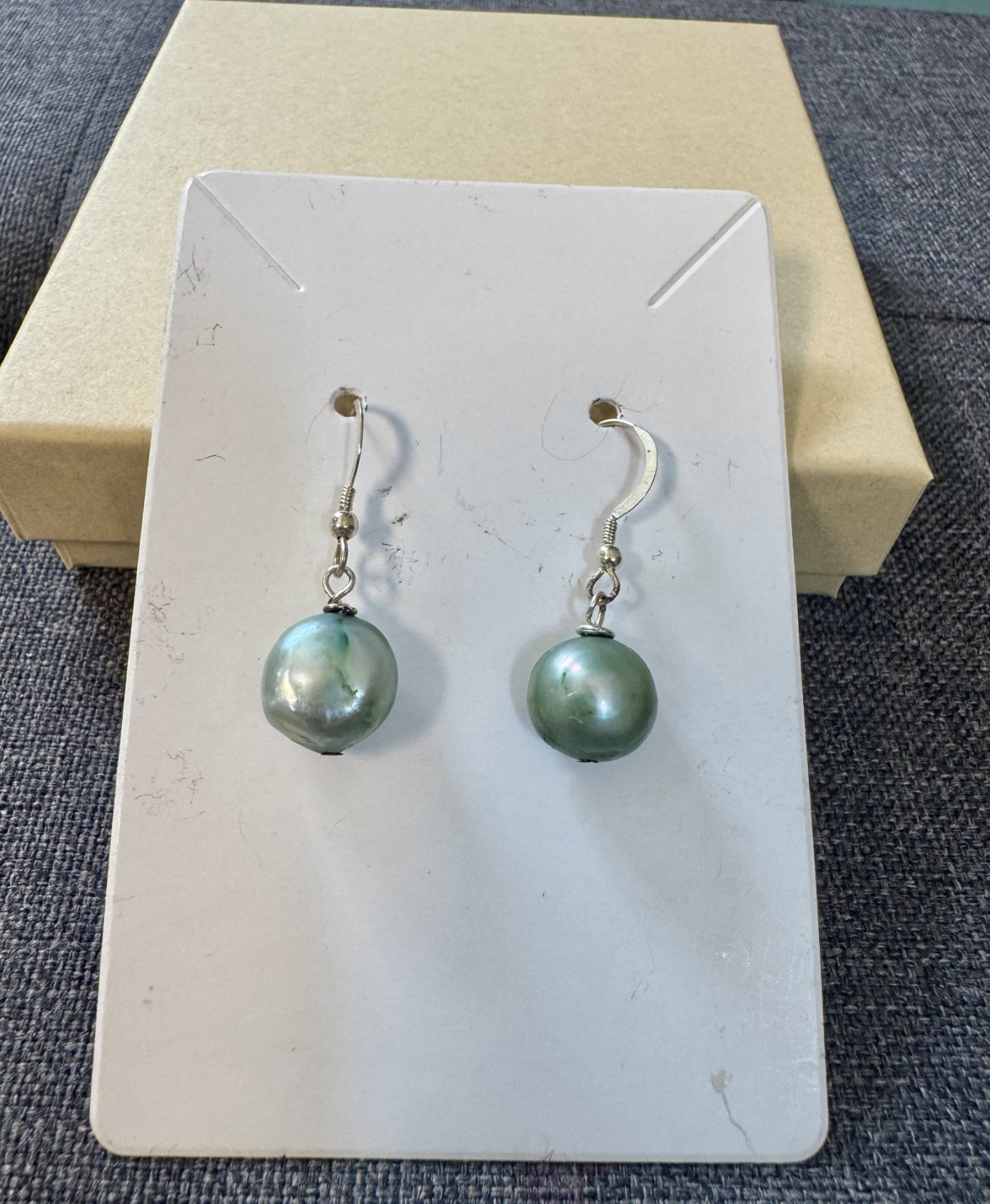 Handcrafted Earrings USA Artist SS Genuine Blue/Gray Cultured Freshwater Pearls