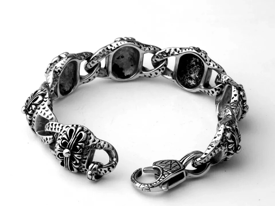 Men’s Heavy Sturdy Chain Bracelet Motorcycle Biker Wristband Stainless Steel USA