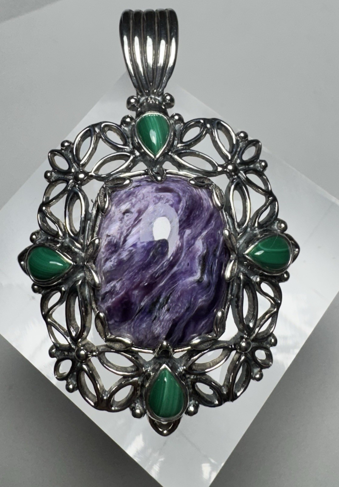 Carolyn Pollack 925 Sterling Charoite Malachite Large Pendant 24g Signed