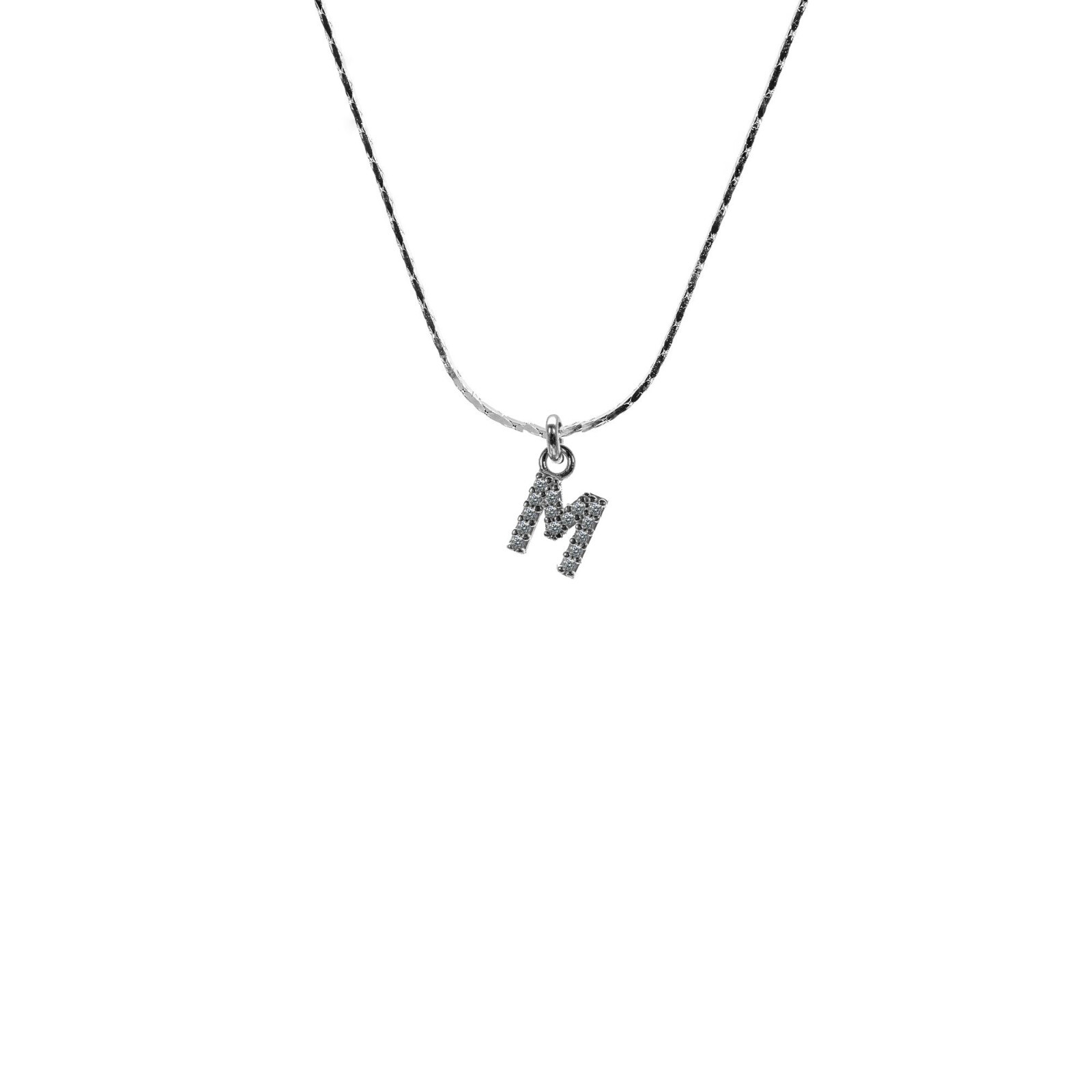 Bamboo Chain Necklace 0.6mm Pendant Letter Zircon 925 Sterling Silver