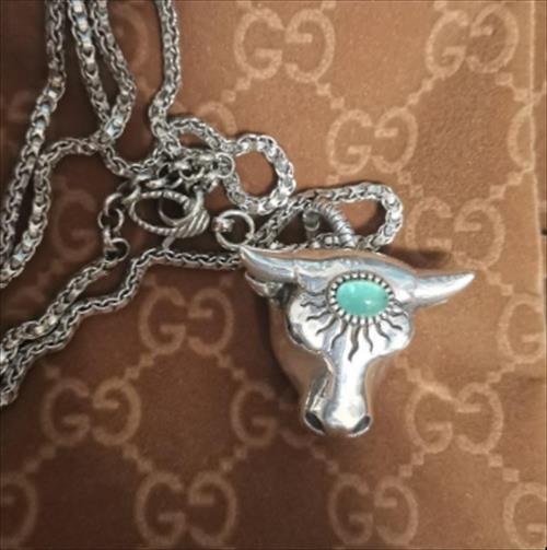 GUCCI Necklace Anger Forest Bull Pendant Sterling Silver 925 Length: 20.5 in.