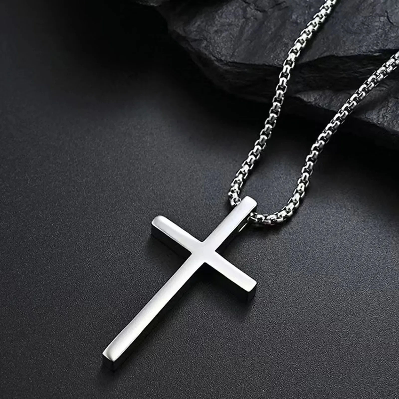 316L Solid Stainless Steel Plain Cross Pendant Necklace 28 inches Chain