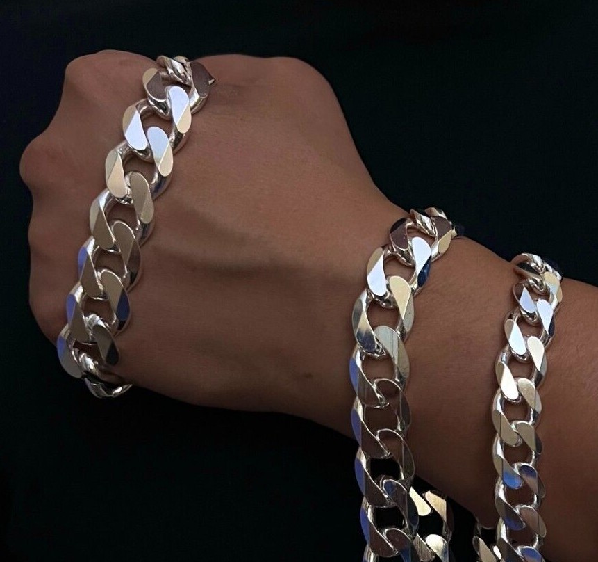 Sterling Silver Thick 9-17 mm Curb Link Bracelets Nickel Free Italy 7-10 inches