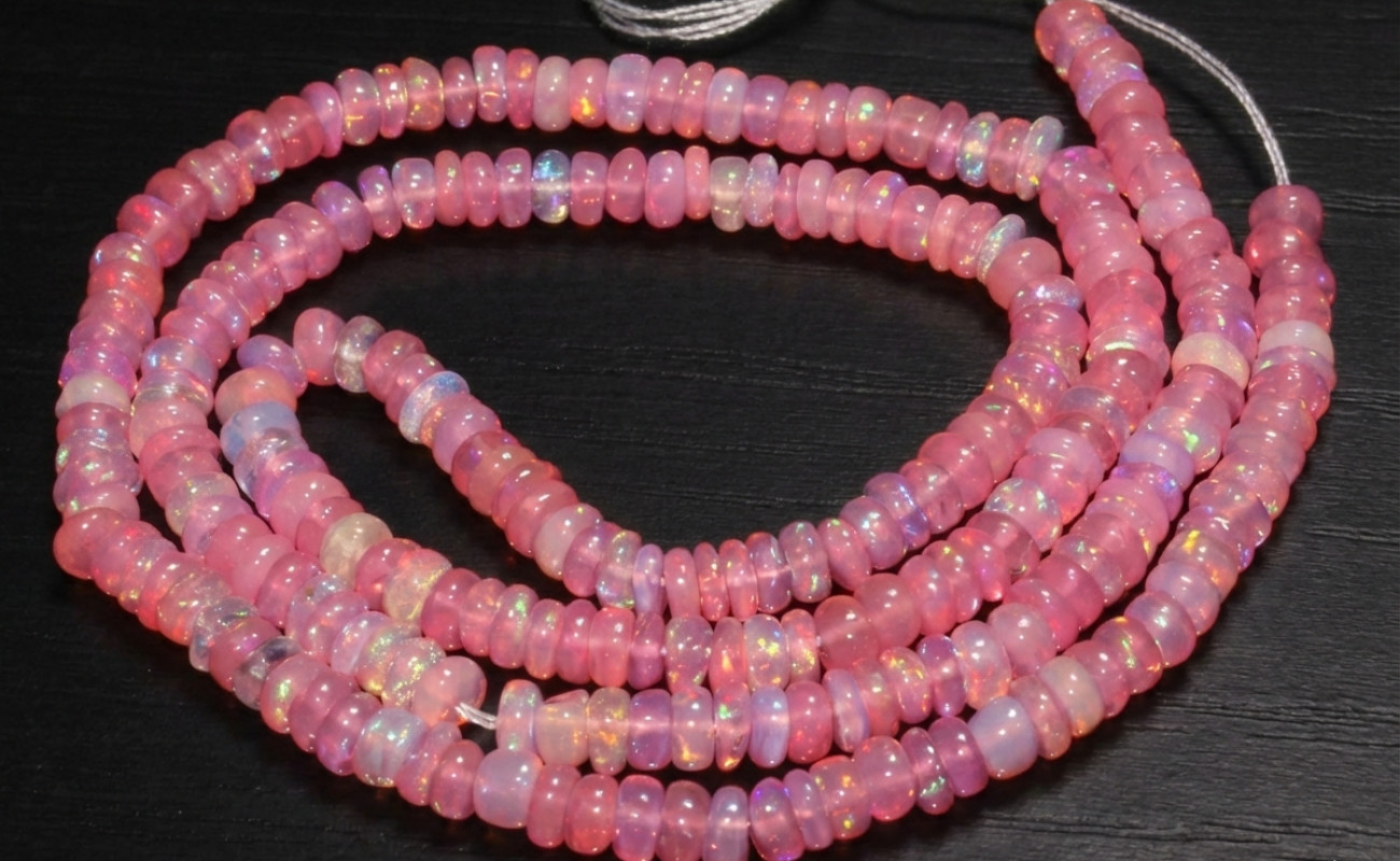 Pink Ethiopian Opal Rondelle Beads 16 Inch Strand Natural Welo Opal Jewelry Bead