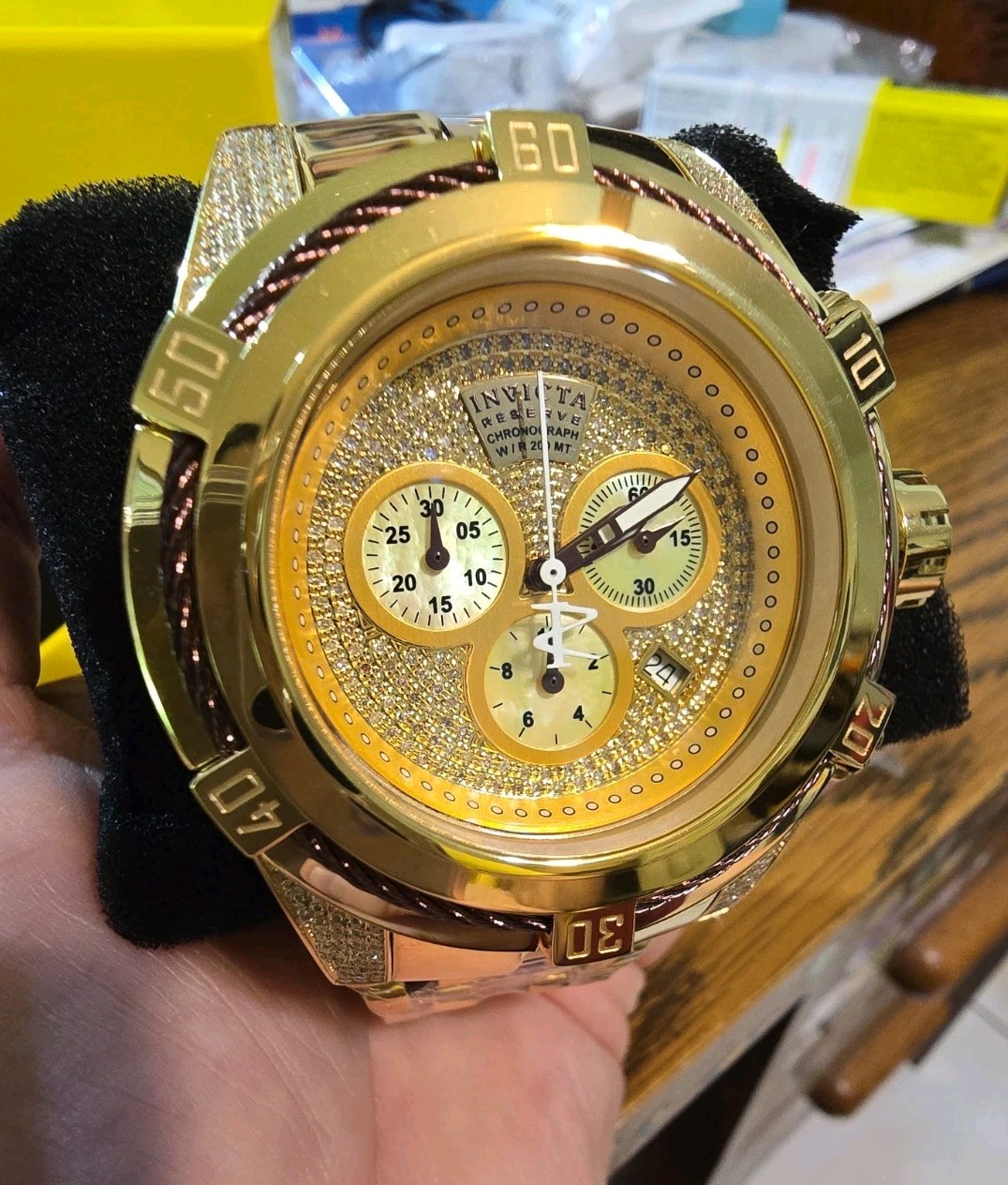 New Invicta Reserve Bolt Zeus 38208 Gold Label 1.31ctw 50mm Swiss Ronda 5040D