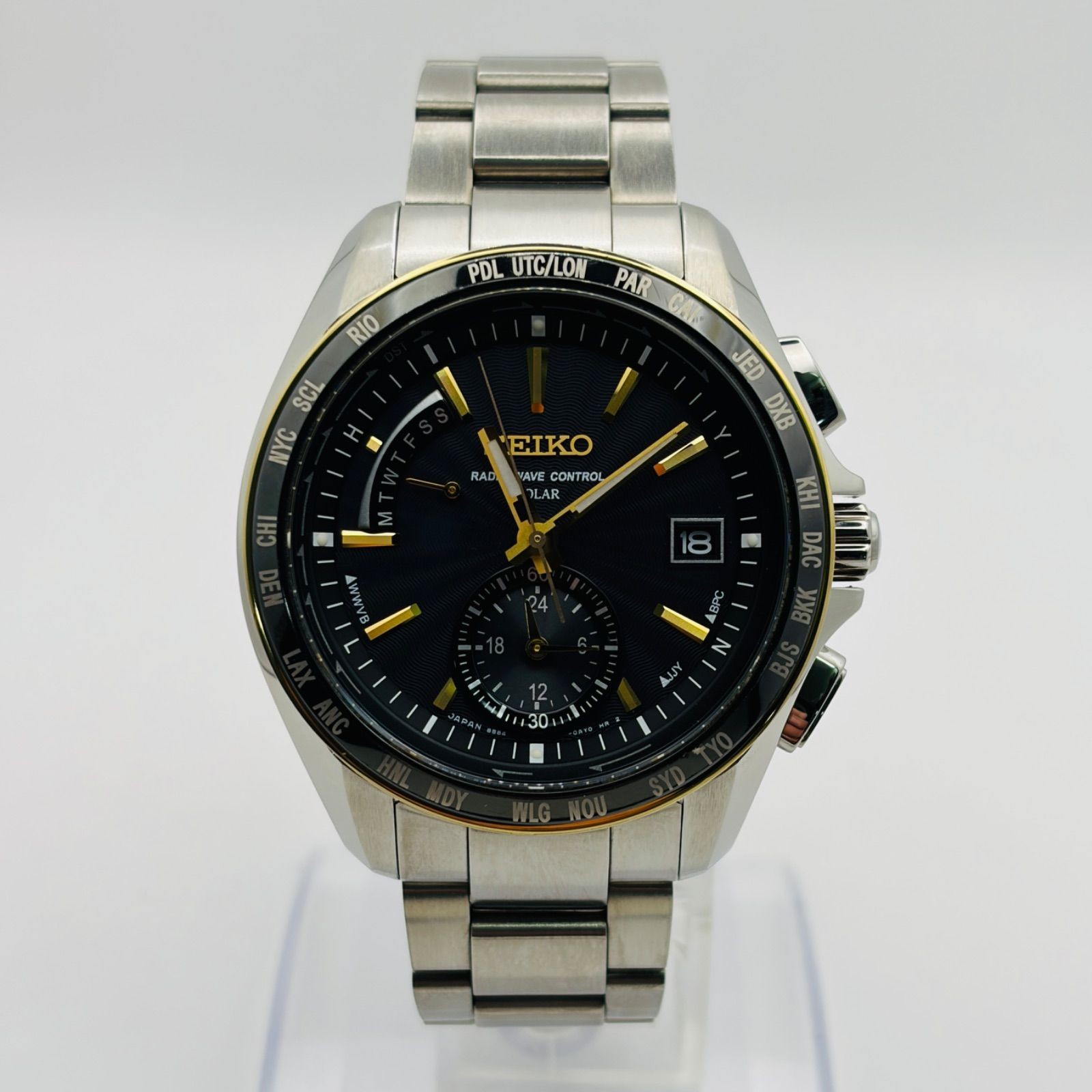 (T815) Excellent Condition Normal Operation SEIKO Radio Solar BRIGHTZ World Time