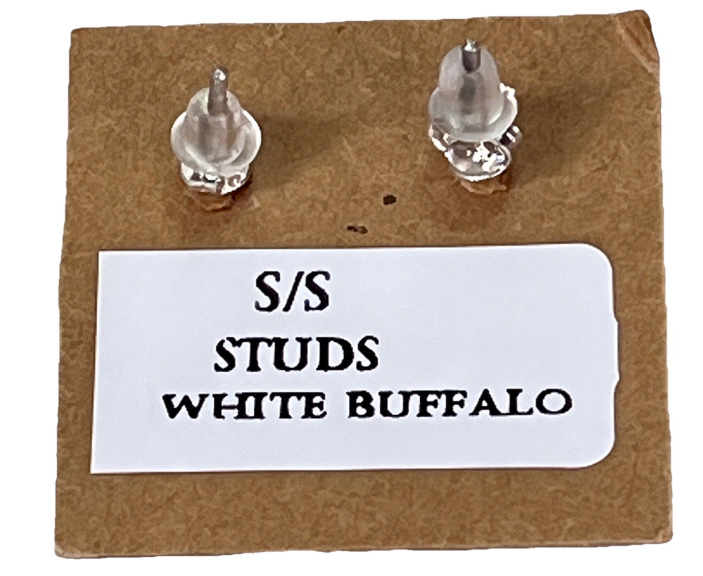 White Buffalo Heart Stud Sterling Silver Handmade Earrings SW Native Style 6g