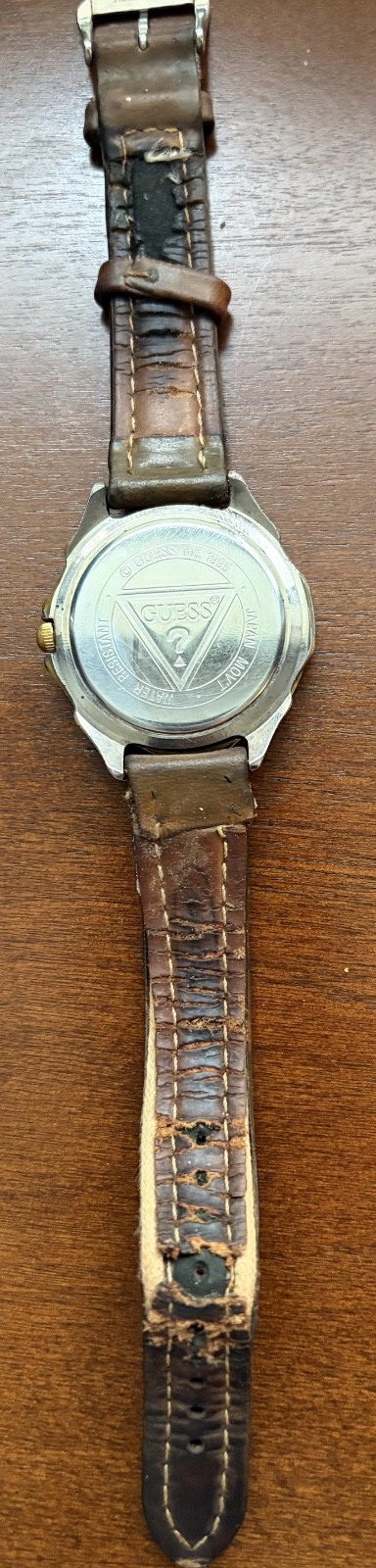 Vintage Guess Waterproof 1995 Moonphase Date Day Dial Steel Men’s Watch