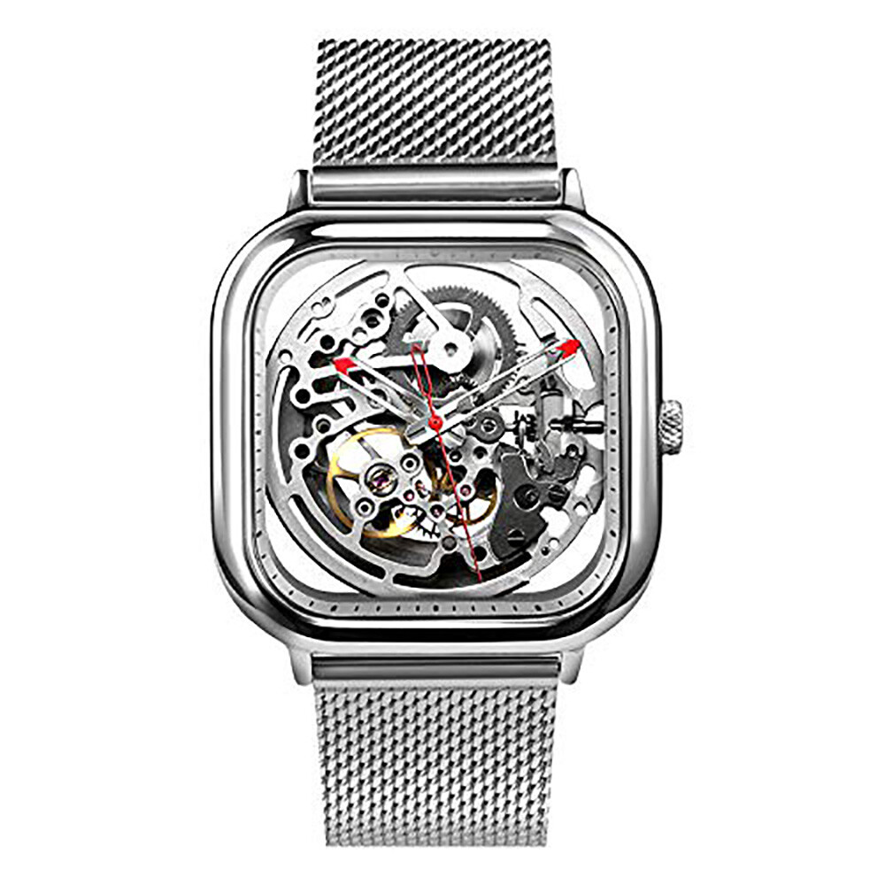 CIGA Design Hollow Automatico Scheletrato Quadrato Maglie Acciaio Orologio Uomo