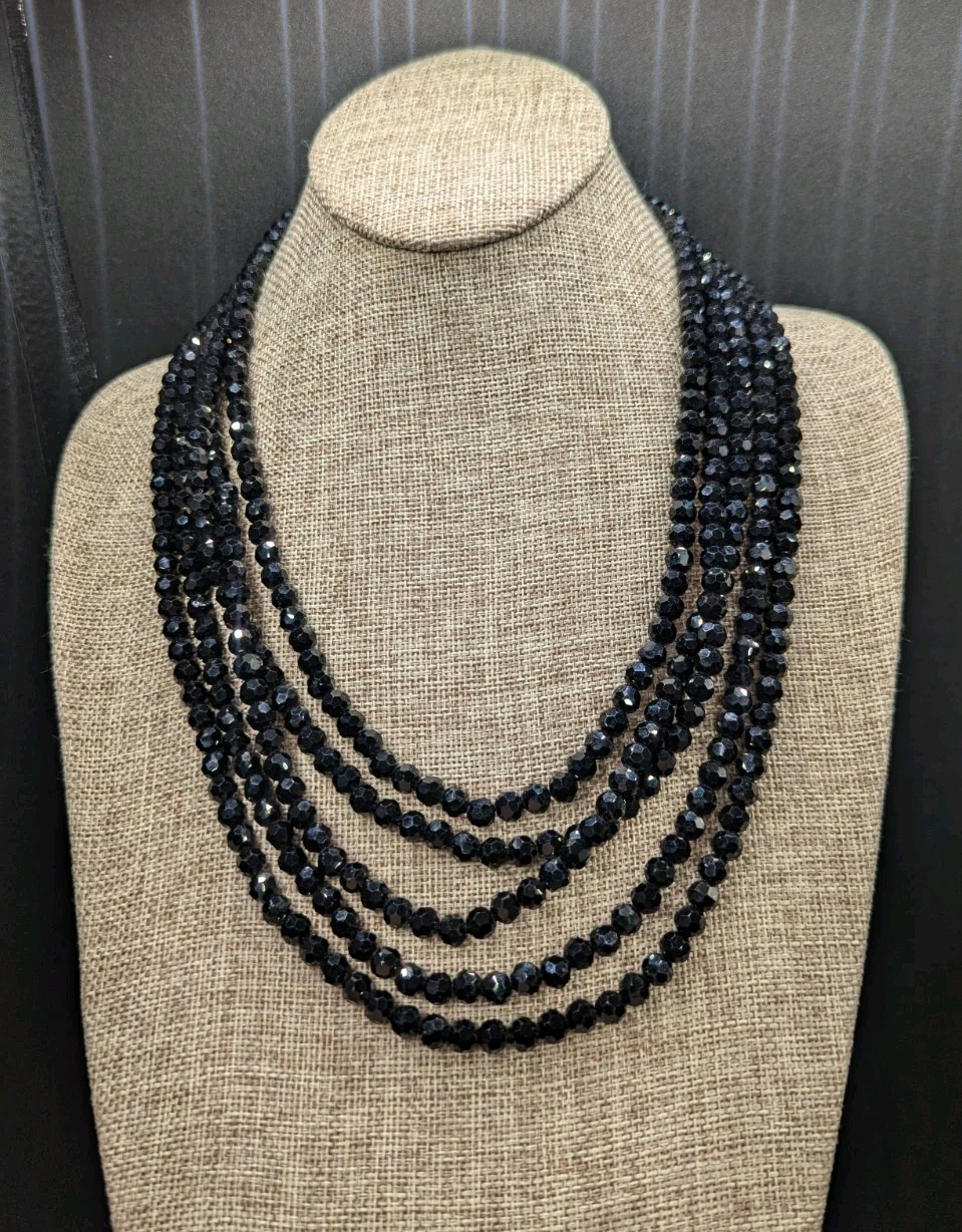 HEIDI DAUS Deco Master Clasp Beaded Black Glass Crystal Rhinestone NECKLACE ONLY