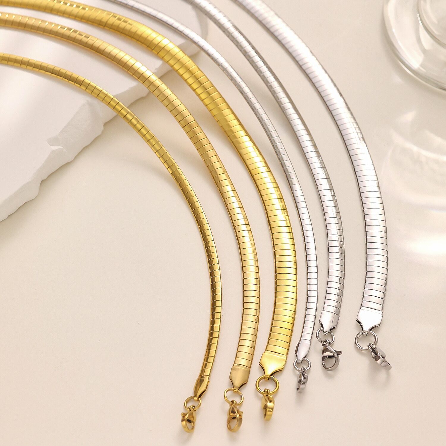 Women 4/6/8mm Stainless Steel 18k Gold Plated Herringbone Snake Chain Choker