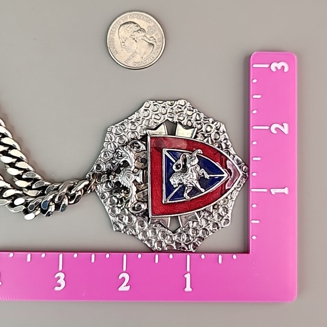 Vintage Shield Pendant Necklace Lion Coat of Arms Heraldic Silver Tone 16″