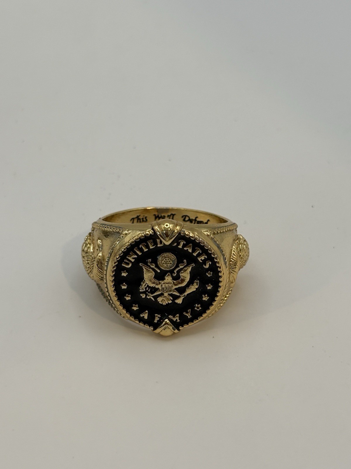 925 Sterling Silver Gold Plated United States Army Ring Black Enamel Size 10.5