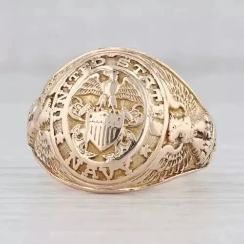 Without Stone Beautiful Men’s US Navy Wedding Ring 14K Yellow Gold Plated Silver