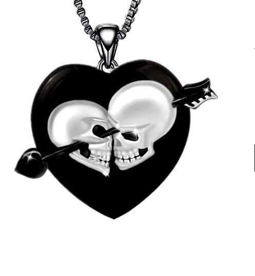 BLACK HEART SKULL GOTHIC LOVE ARROW Pendant On 22″ 925 Sterling Silver Necklace
