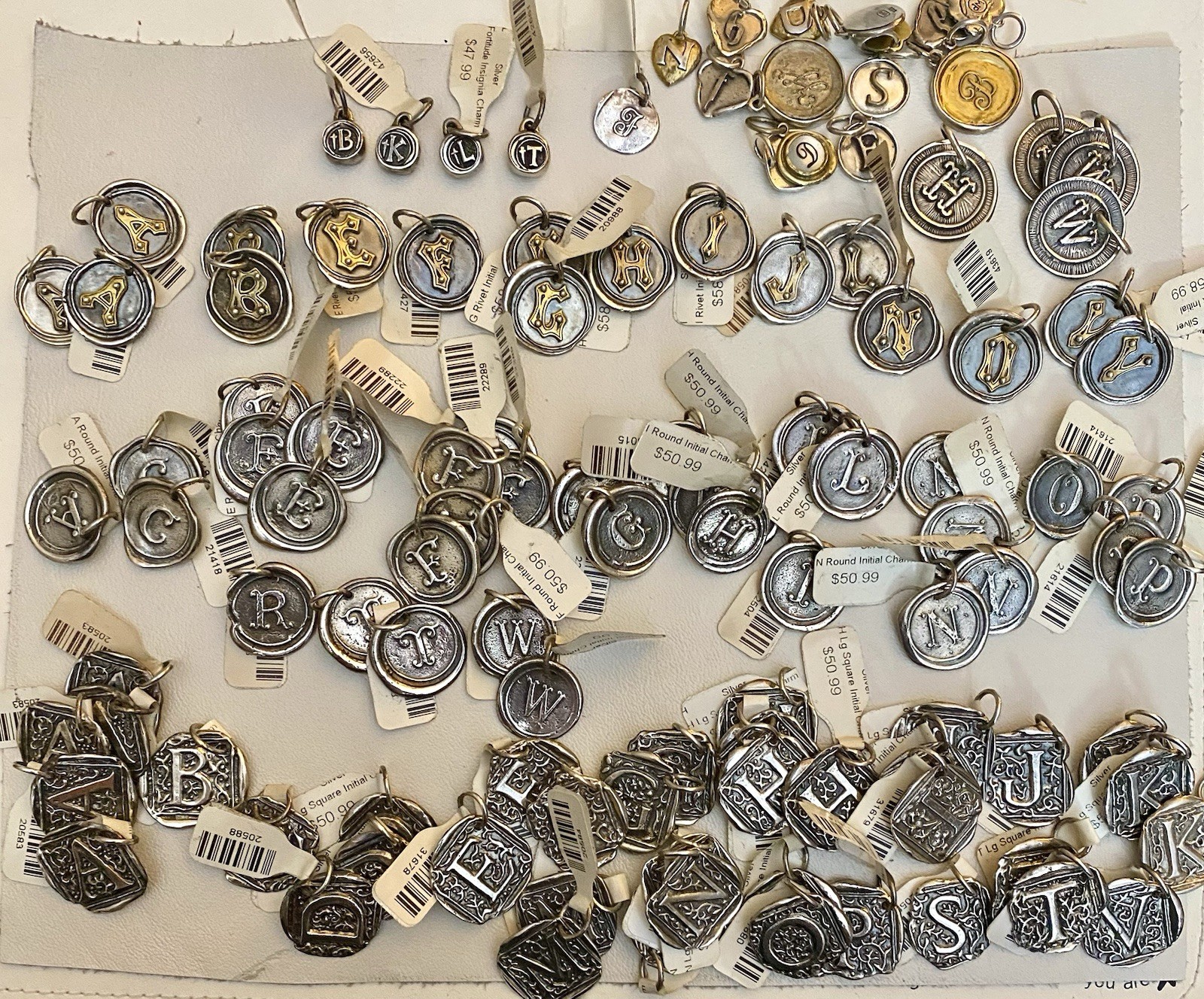 Vintage Waxing Poetic Sterling Silver Charms Initial Seal Insignia Letters