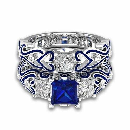 Rings; 2 Pces 14K White Gold Filled 925 Sterling Silver Zircon Gemstones Sz 6.75