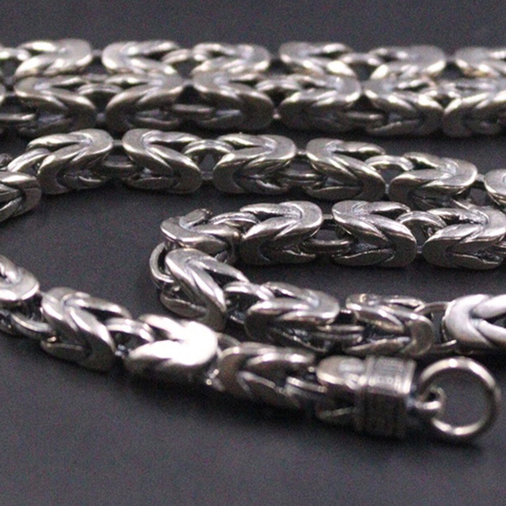 Real 925 Sterling Silver Necklace Vintage Jewelry 4mm Byzantine Chain 22inch/39g