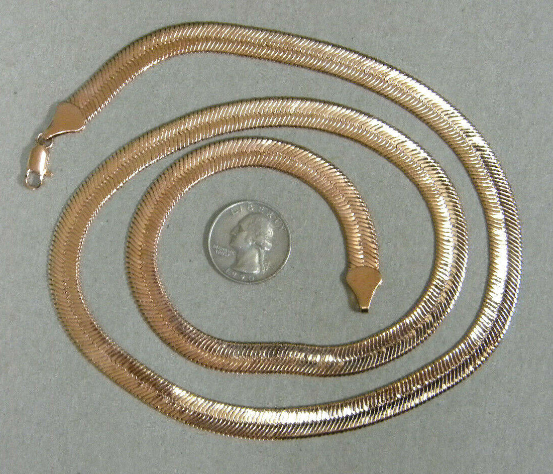 Men’s Lady 30in Long Rose Pink Gold Plated Herringbone Necklace Chain 9mm Wide