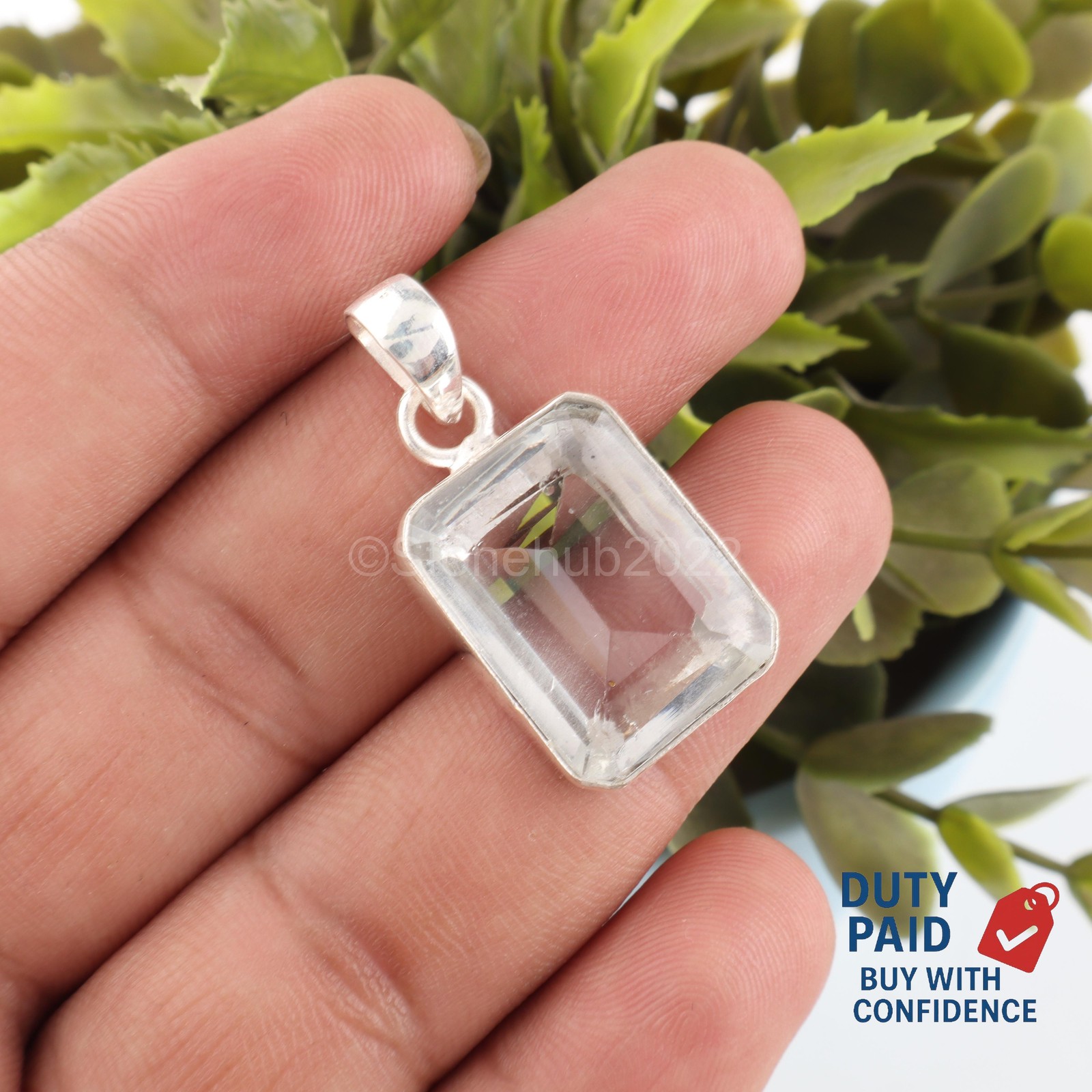 Natural White Topaz Trendy Boho Crown Chakra New Pendant Jewelry Sterling Silver