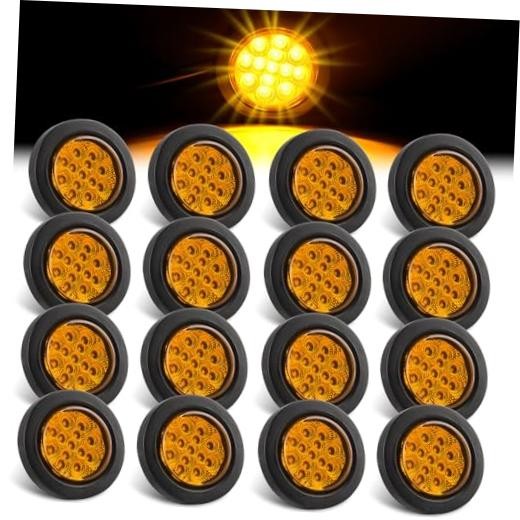Konrali 16Pcs 2.5″ Round LED Marker Lights Amber 13 LEDs w/Reflectors, 2 1/2″