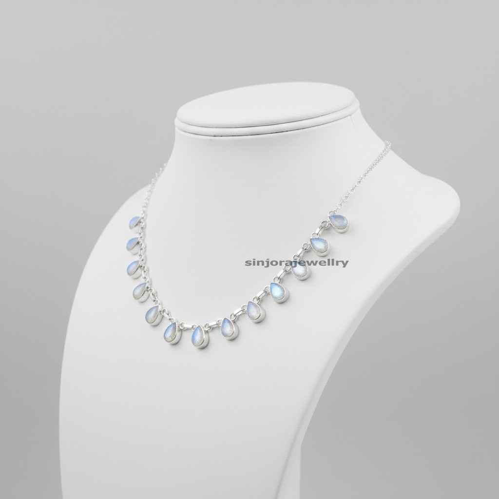 Rainbow Moonstone 925 Sterling Silver Handmade Gift Necklace 18″