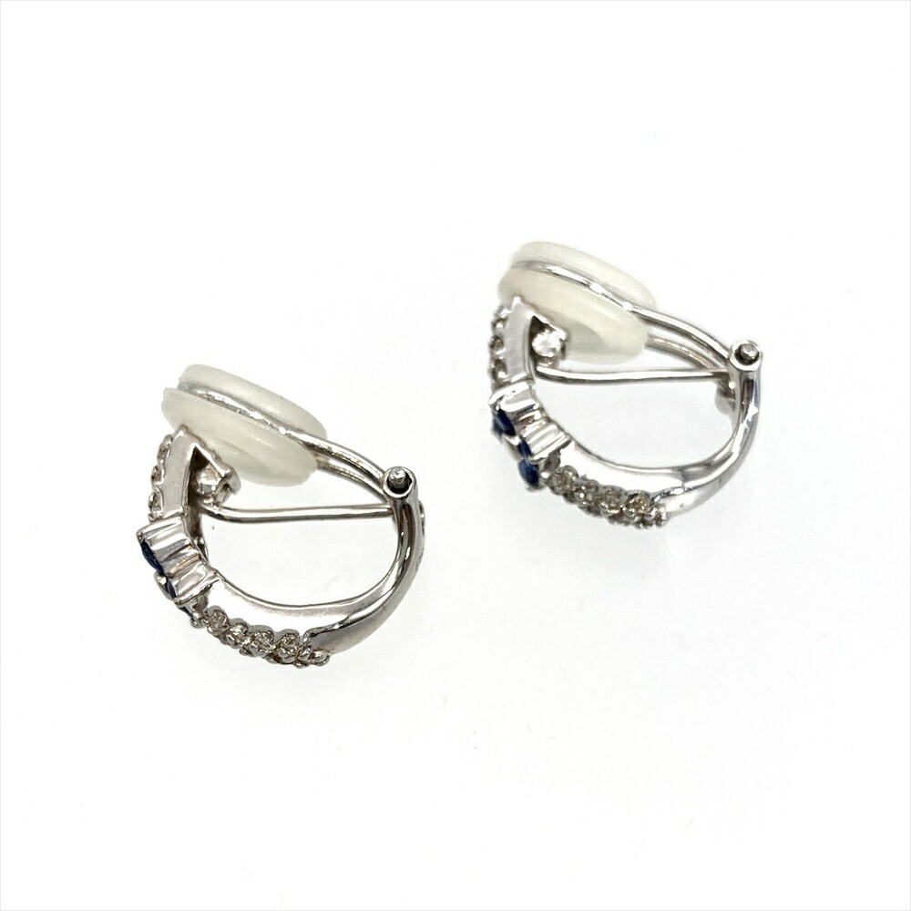 Sapphire 0.27ct Diamond 0.188ct Flower Earrings 18K White Gold 4.7g