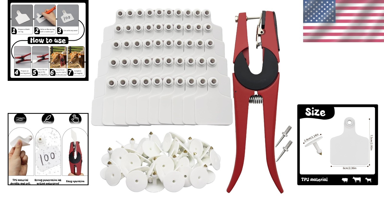 100 Pieces Blank Cattle Ear Tags with Pliers,Tpu Blank Animal Identification Liv