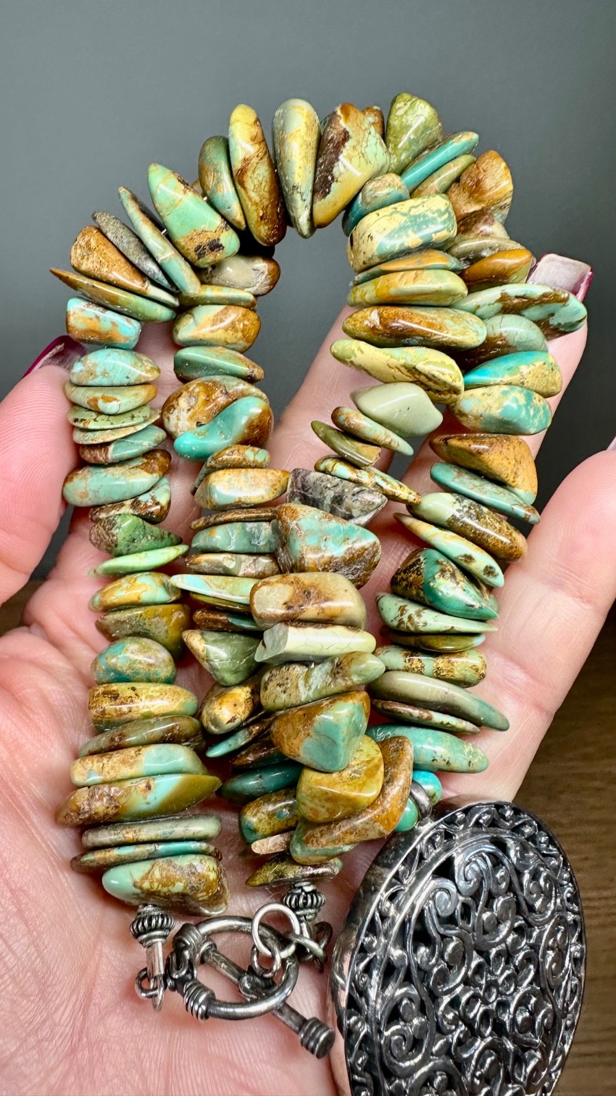 VTG Bali Indonesia 925 Sterling Silver Turquoise Chip Statement Necklace 114g
