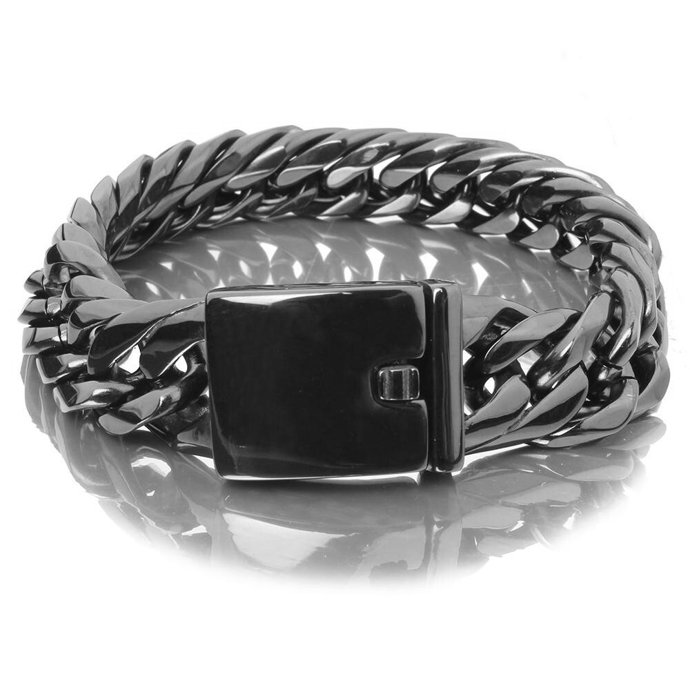 Men’s Silver/Gold/Black Stainless Steel Curb Cuban Chain Link Bracelet 7″-11″
