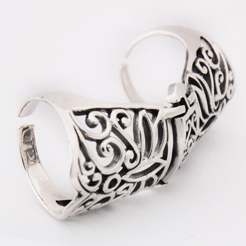 Full Finger Armour Floral Gothic Women 925 Sterling Silver Adjustable Ring