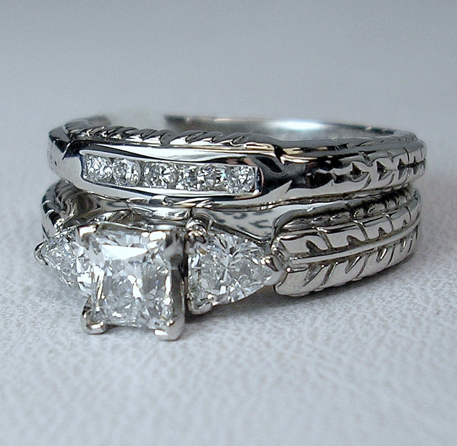 0.57 ct Princess Ct 1.01 ctw Natural Diamonds 14K White Wed Set Was $4,595 Video