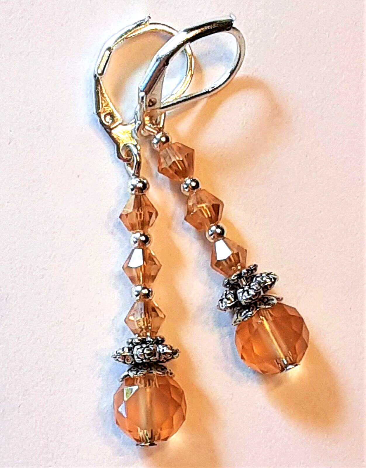 HONEY YELLOW & FROSTED crystal earring SP LEVERBACK handcrafted