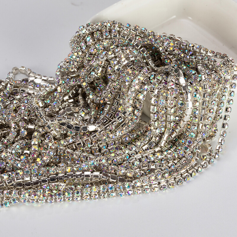 1Yard Glitter Flatback Sew On Rhinestones Chain Glass Crystals With Alloy Claw