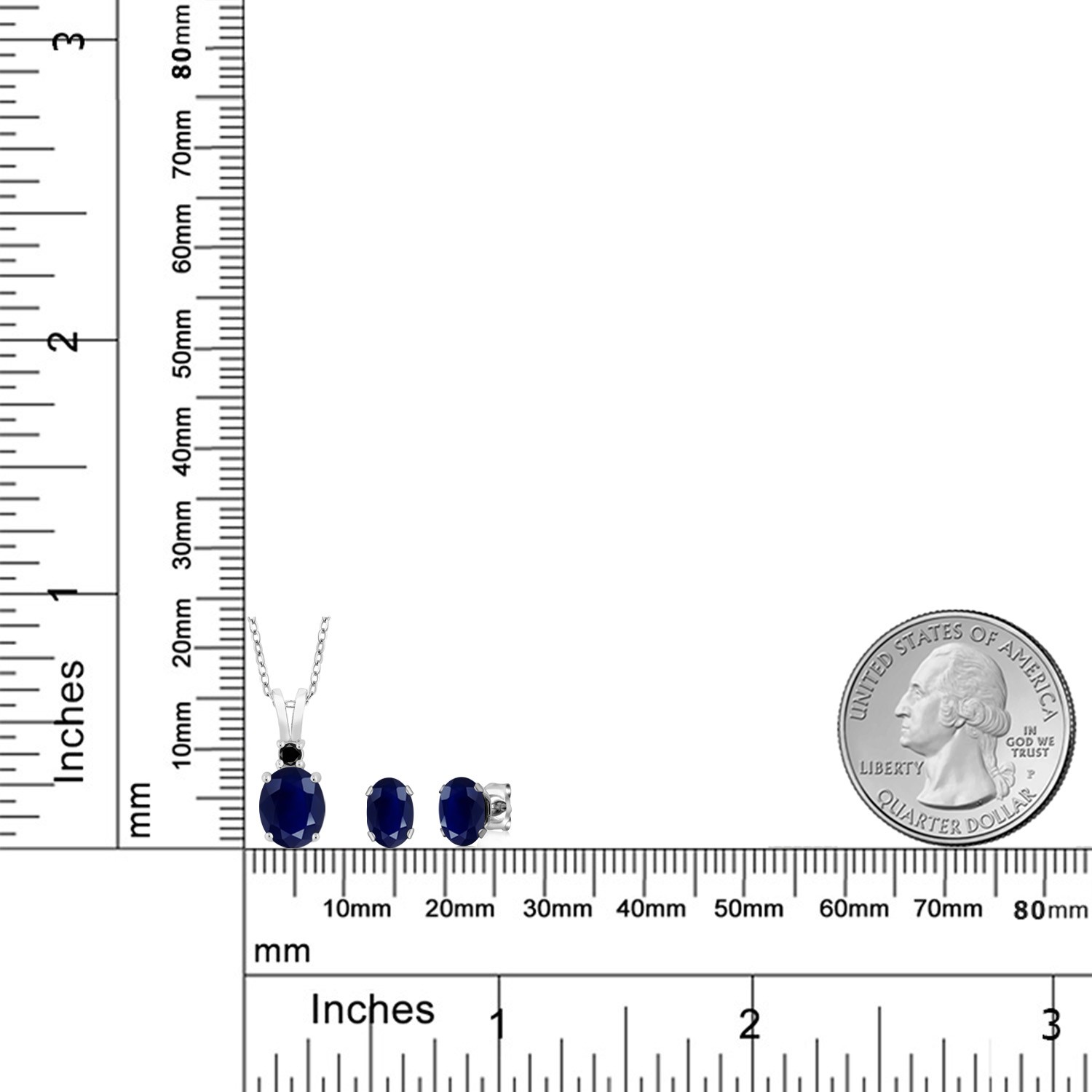 3.90 Cttw Sapphire and Black Diamond Pendant and Earrings Jewelry Set For