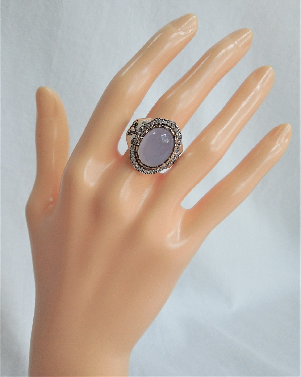 Scott Kay Blue Chalcedony & White Sapphire Gold Vermeil & Silver Ring sz7 $795