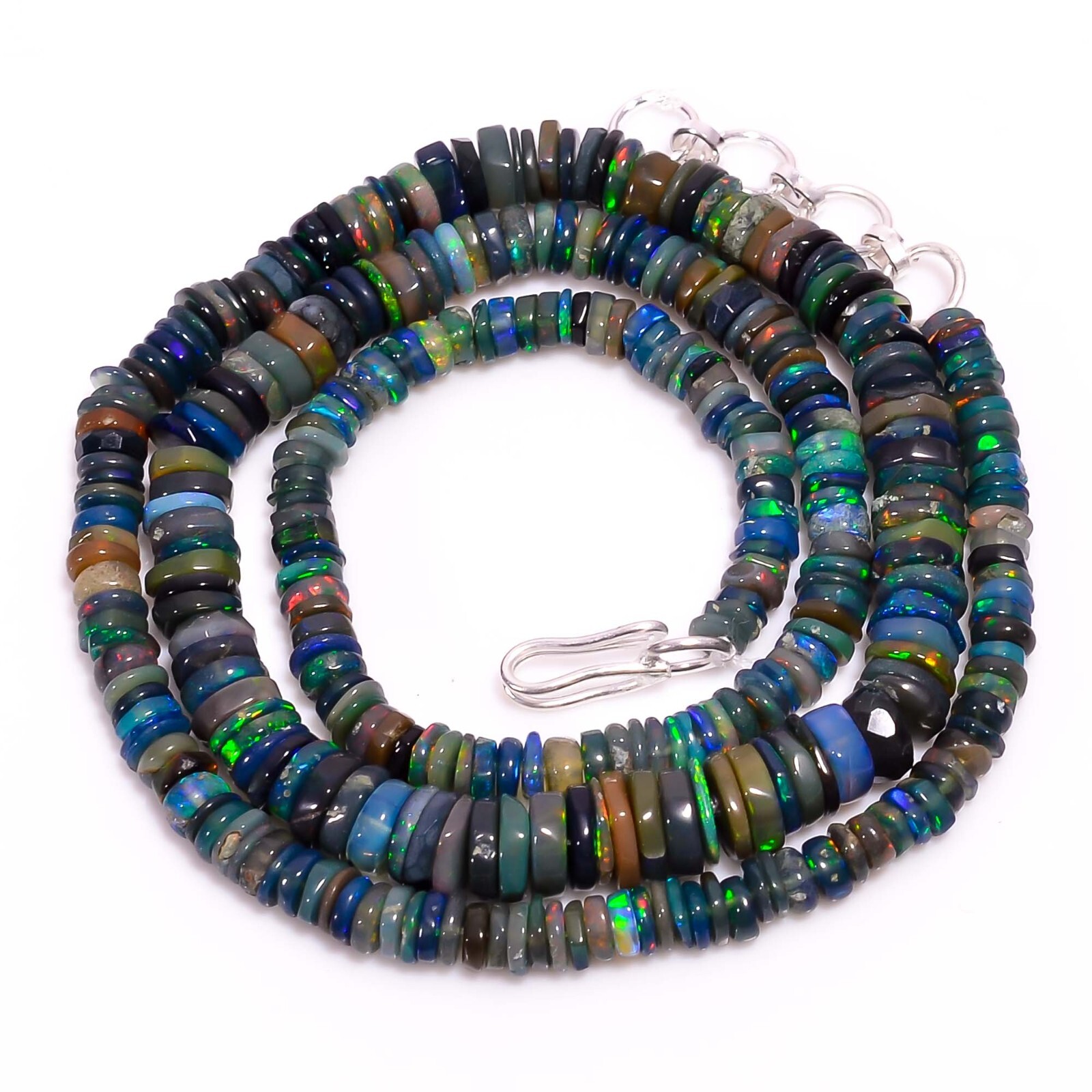 54.3 Ct Black Ethiopian Opal Gemstone Heishi Plain Beads Necklace 17-18″ A3425