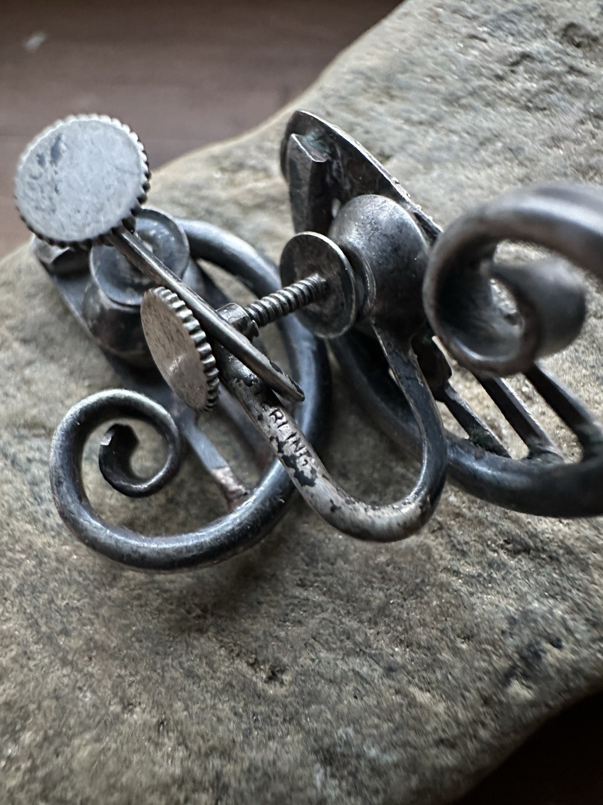 Vintage Sterling Silver Screwback Cattail Earrings.