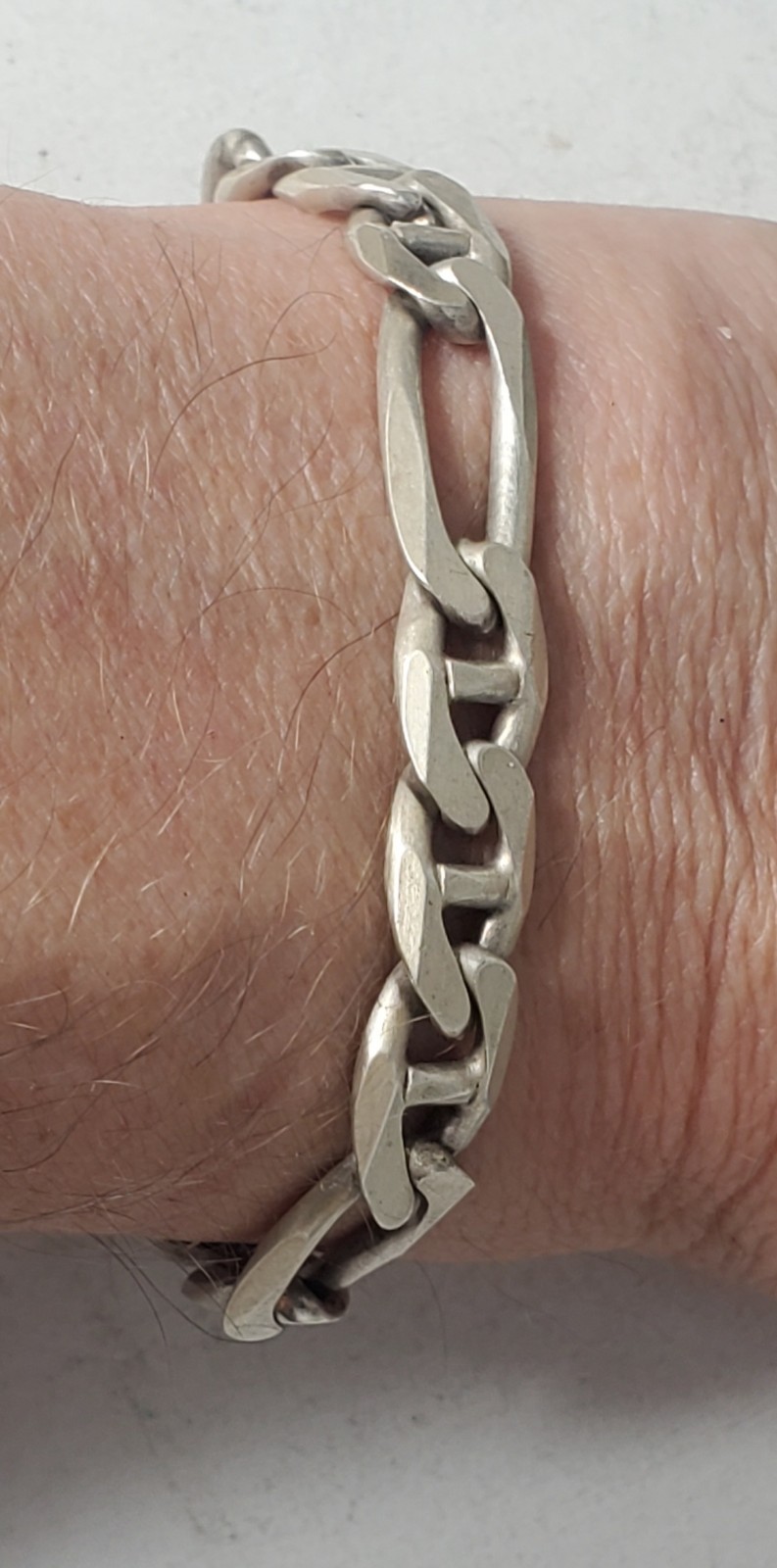 Vtg Sterling Silver HEAVY Special Mariner Figaro Chain Bracelet Lot 8-1/2″