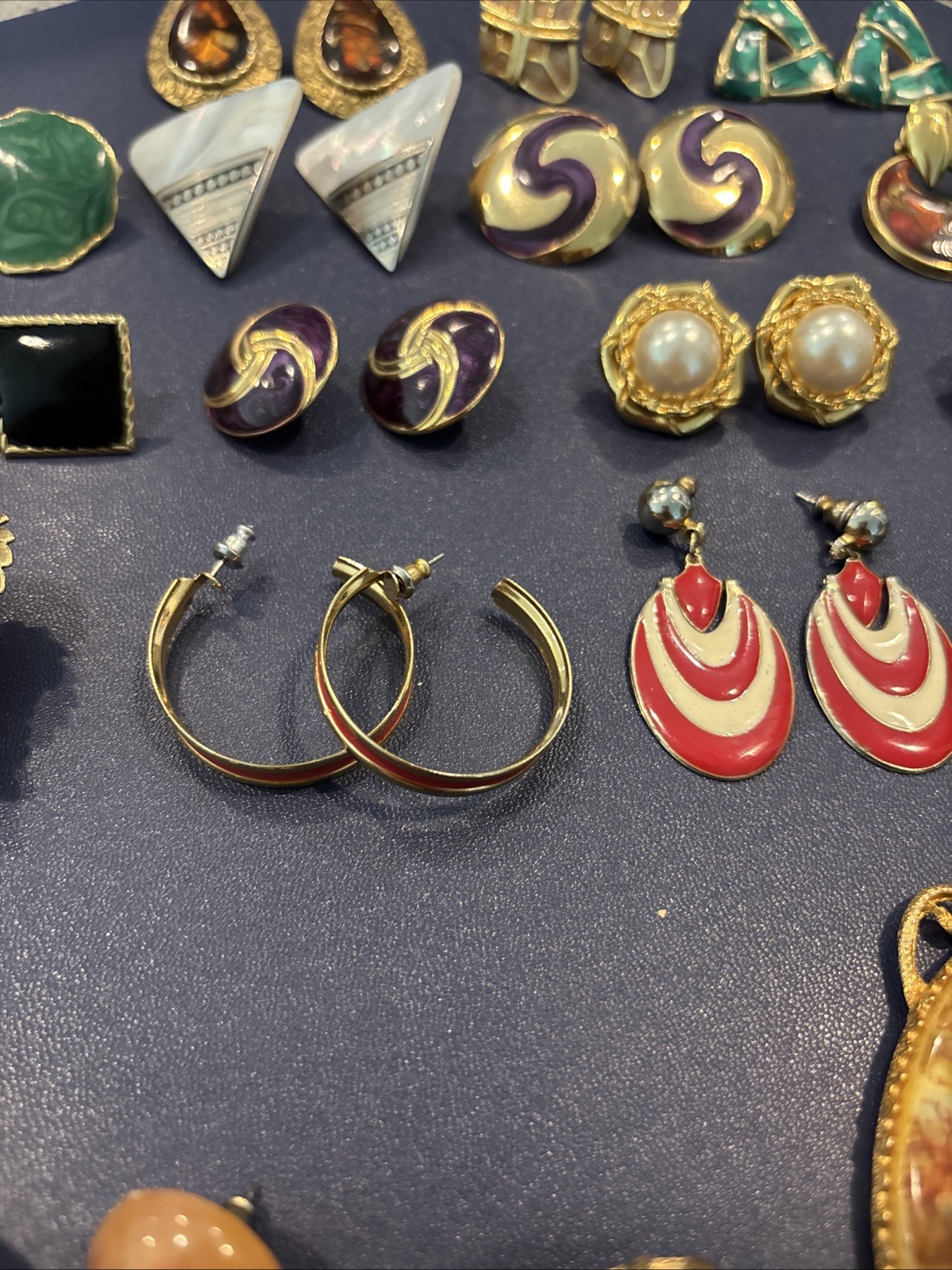 Lot of 18 Pairs of Vintage Pierced Earrings Variation Of Colors And Shapes.