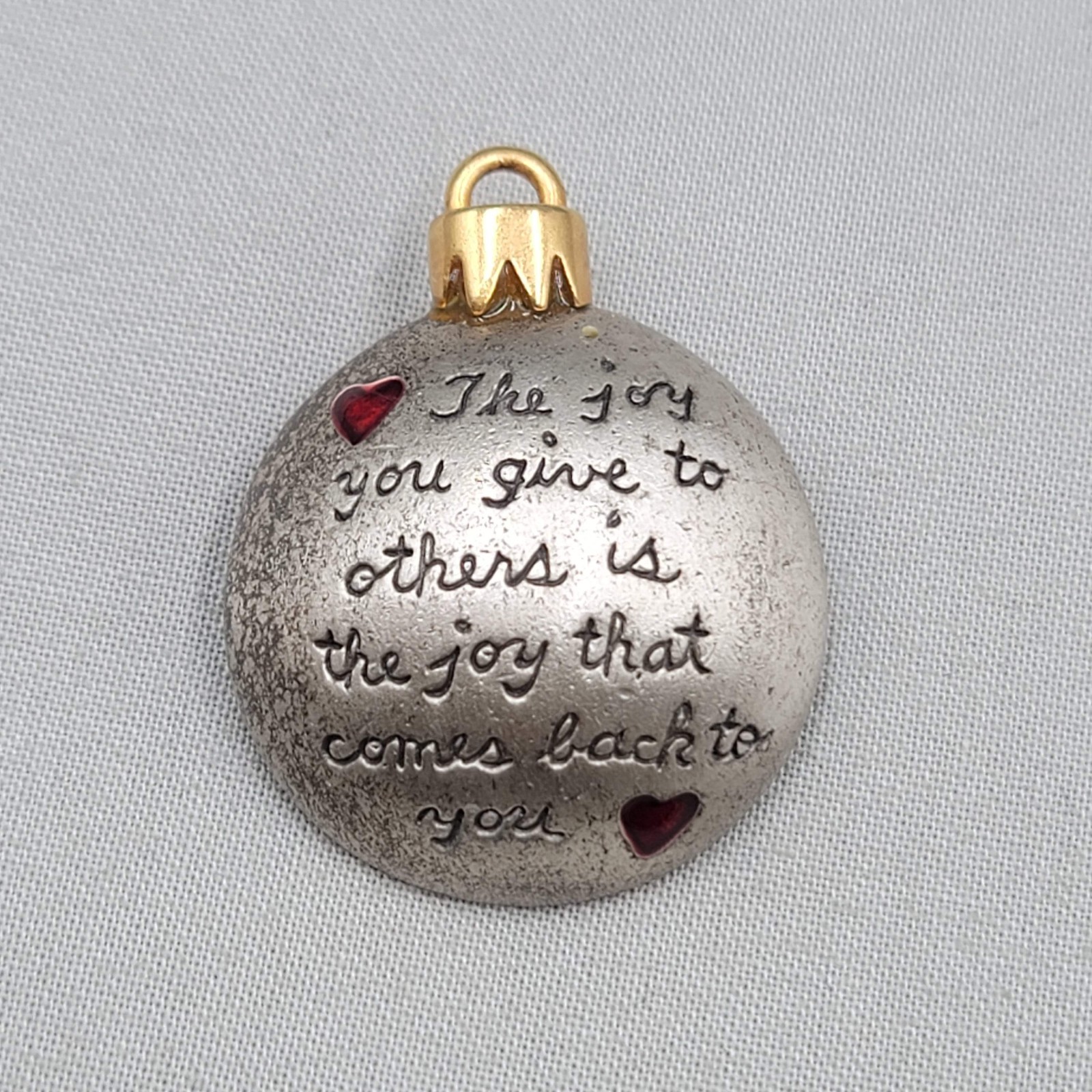 Vintage AJMC Christmas Ornament Brooch Pewter Enamel 1 5/8″