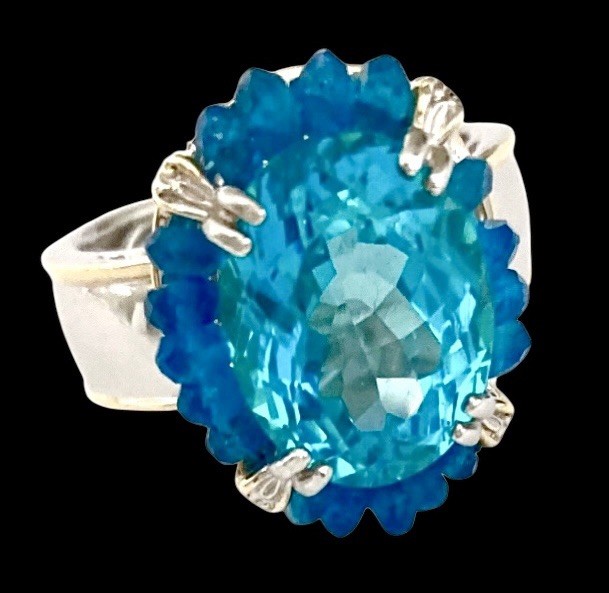 GEMS EN VOGUE Sterling Silver Gold Plated PARAIBA COLOR TOPAZ~NEON APATITE Ring