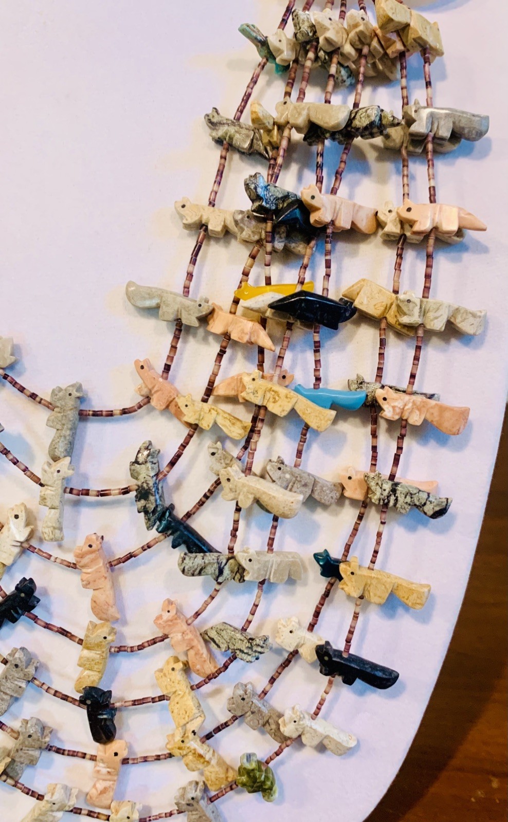 Huge! Native American 7 Strand Fetish Necklace 119 Carved Stone Animals Silver