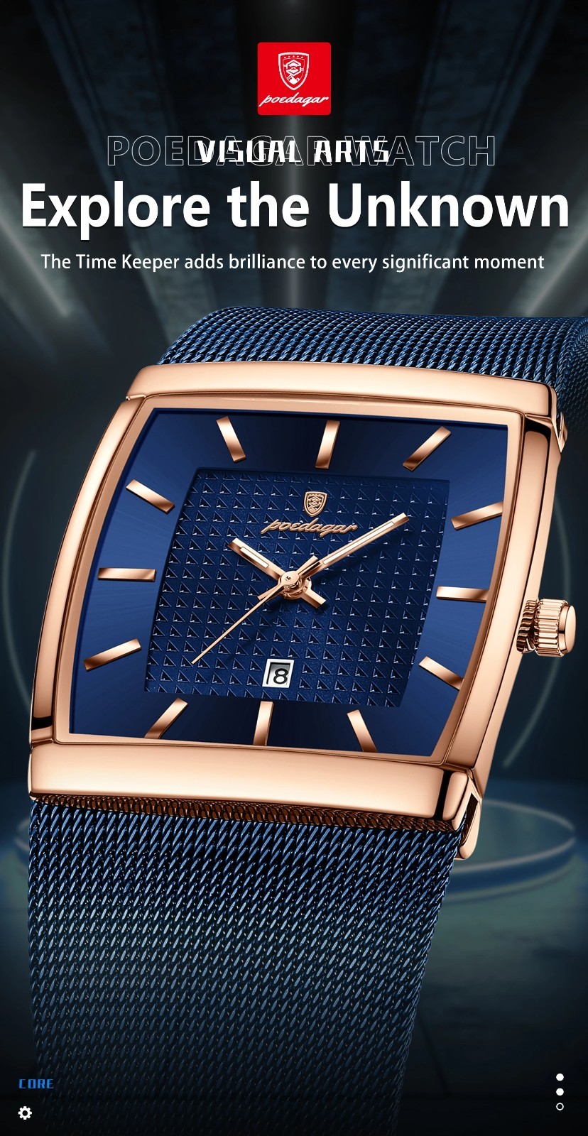 Luxury Men’s Watch Rectangle Steel Mesh Waterproof Luminous Date Quartz