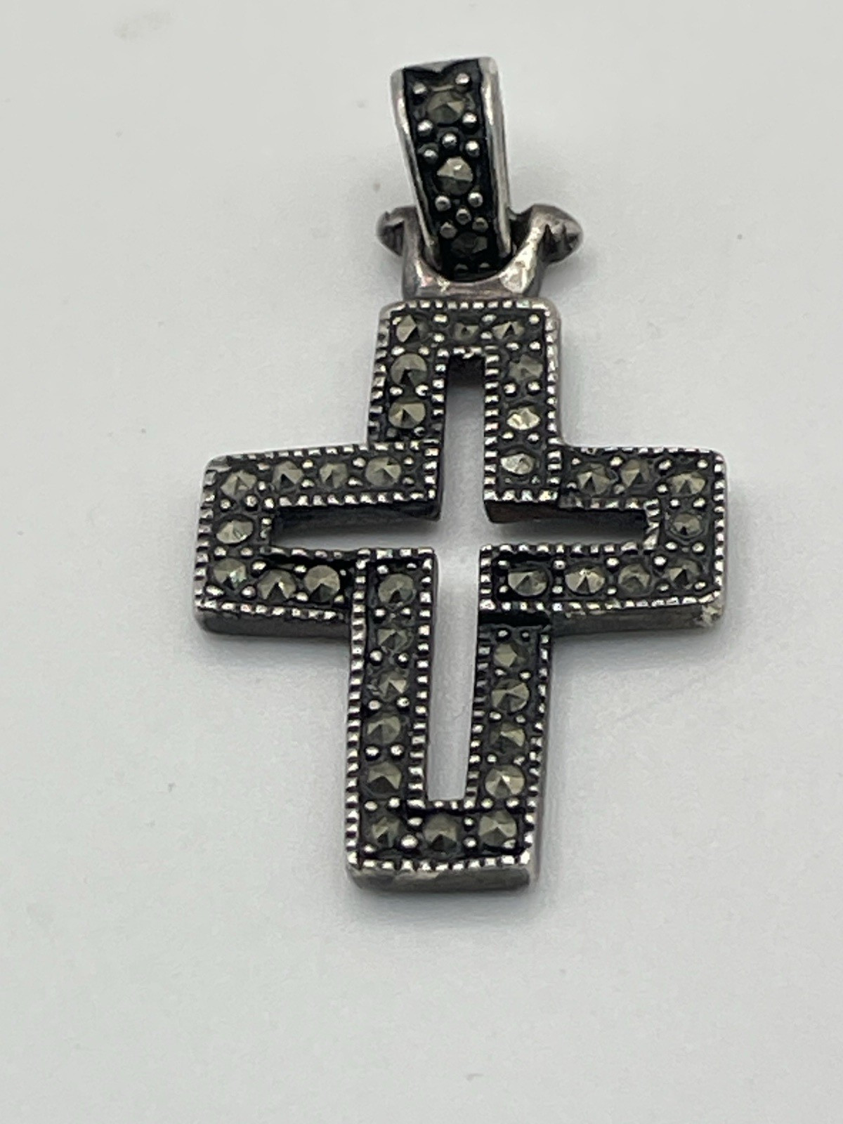 Vintage Sterling Silver Marcasite Cross Pendant