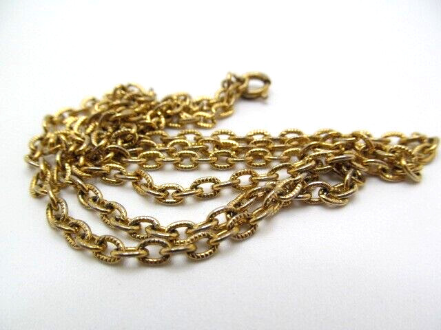 Vintage Gold Tone Etch Line Oval 3.25mm Link Chain Necklace 24.5 In