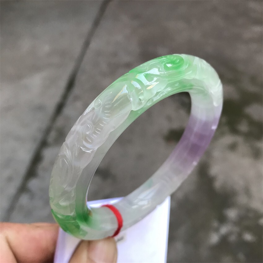 61mm Burma Natural Green Lavender Jadeite Jade Bracelet Emerald Jade Bracelet