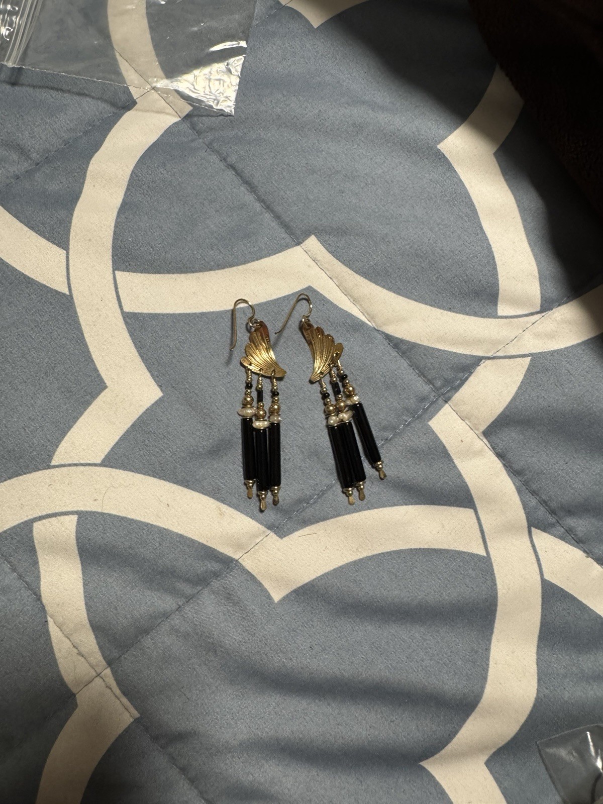 Vintage Tabra 14K Gold Filled Winged Black Onyx Drop Earrings