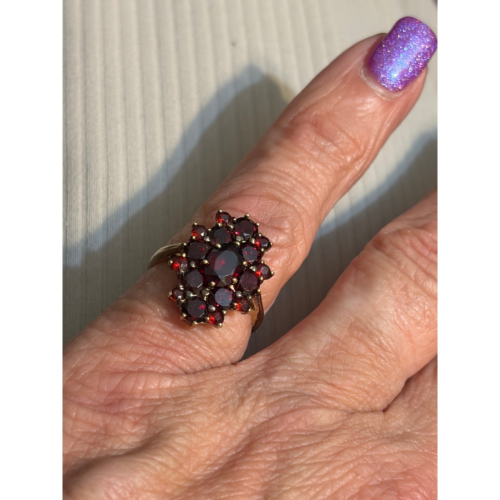 Sterling Gold Vermeil Garnet Cluster Ring Size 7 ACi Red Gemstone Statement